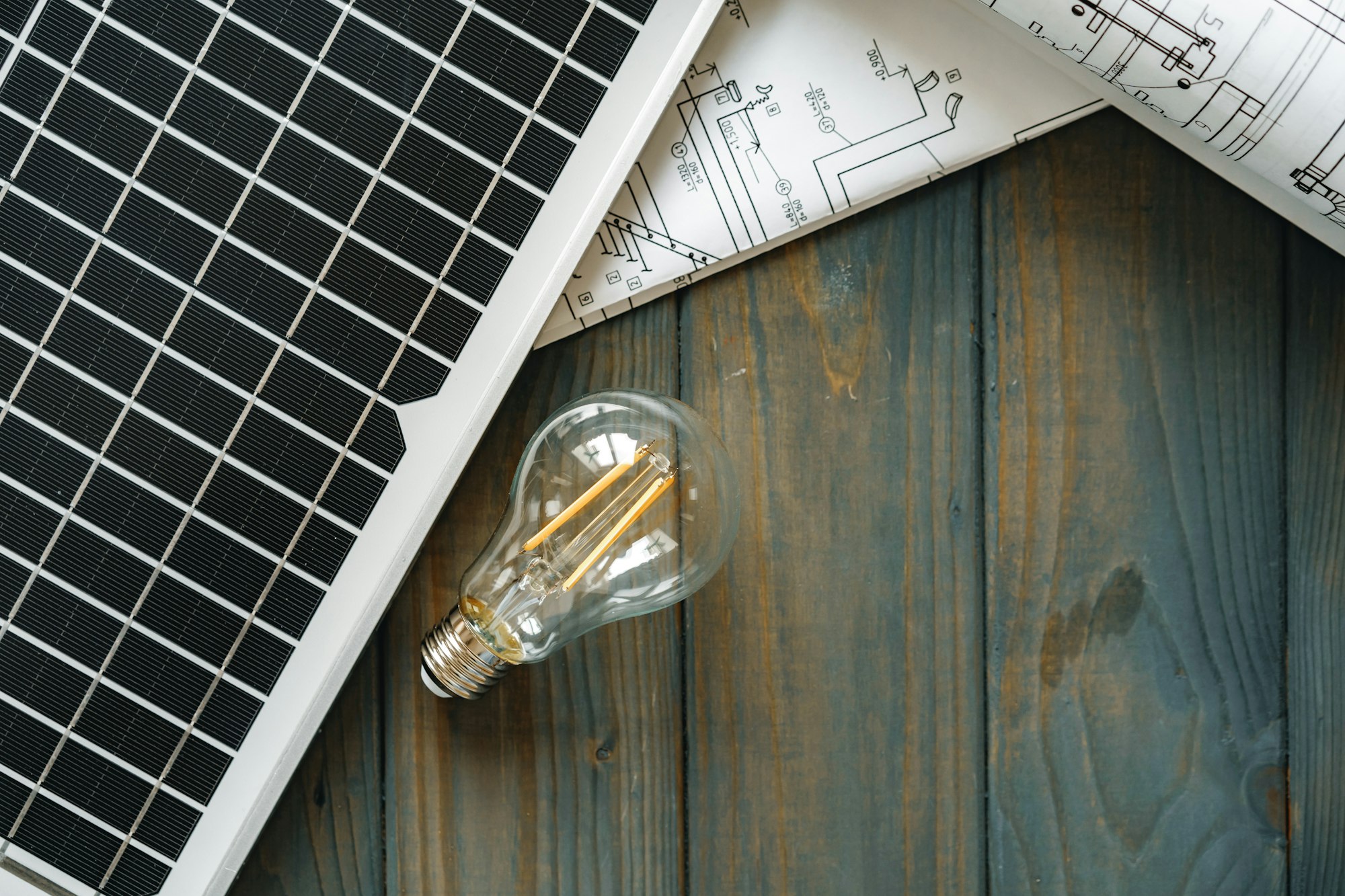 Solar energy panel and light bulb, green energy